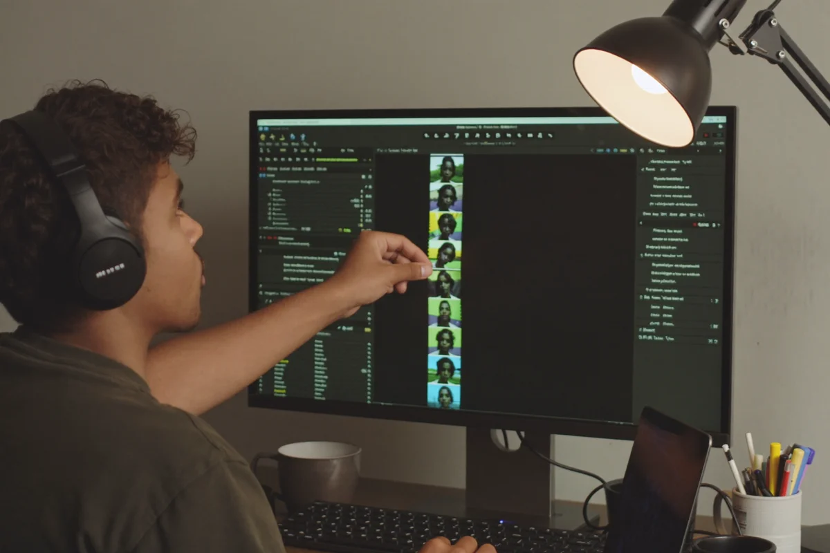 Video editing timeline on a monitor